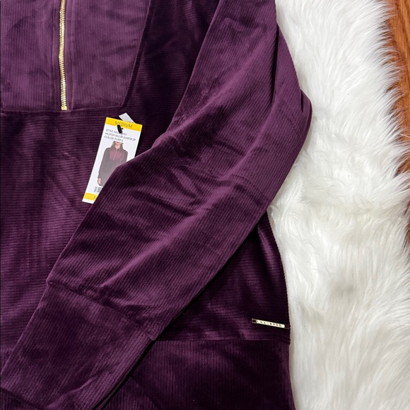 Halston Heritage Purple Velour Quarter-Zip Top - Picture 3 of 5